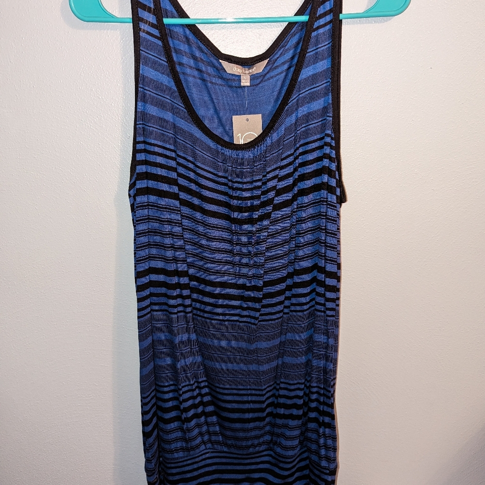 Women's NWT size large purple-blue, dressy tank top with black stripes
